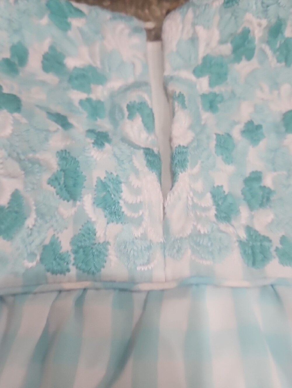Girls' Light Blue Gingham Casual Dress with Floral Embroidery - Picture 8 of 8